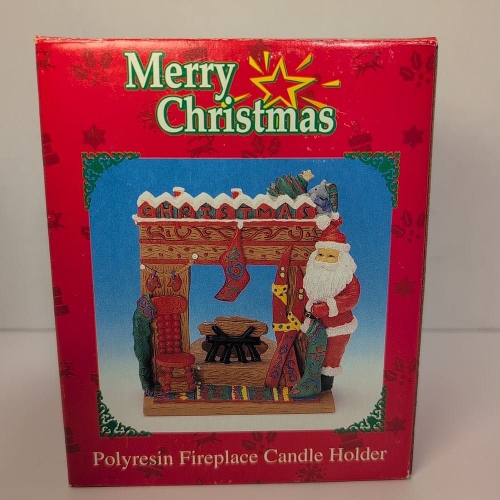 Vintage Christmas Fireplace Mantel Votive Polyresin Candle Holder Hand Painted - Picture 1 of 6